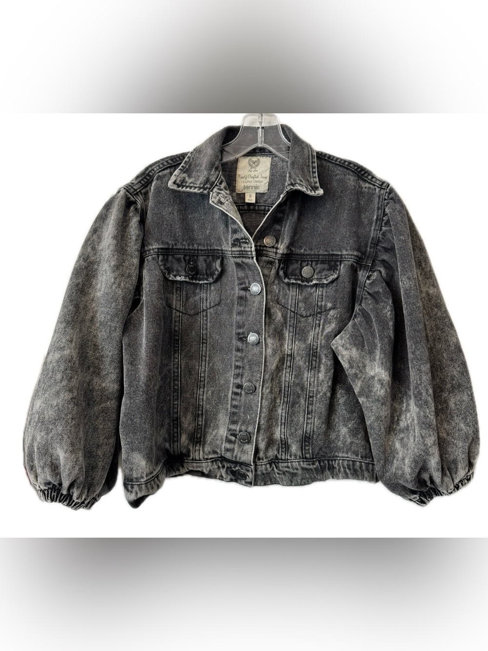 Finely Crafted Jeans by Tennis Acid Wash Balloon Sleeve Denim Jacket S Retro